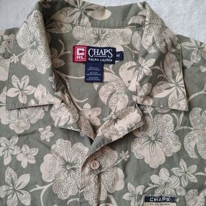 Ralph Lauren Chaps Olive and Cream Floral Short-Sleeve Button-Down Shirt